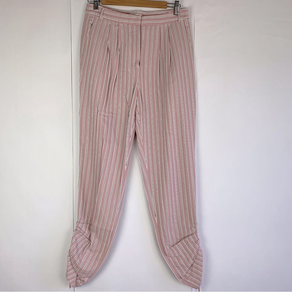 Tibi Striped drawstring gathered Trousers pale pink - Picture 7 of 14